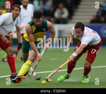 TRENT MITTON (Australie) & IAI AUSTRALIE V ANGLETERRE GLASGOW CENTRE GLASGOW ECOSSE HOCKEY 02 Août 2014 Banque D'Images