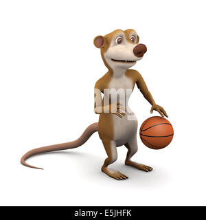 3D render of a cartoon meerkat jouant au basket-ball Banque D'Images