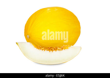 Ensemble et l'un des éléments d'un melon de miel isolé sur fond blanc Banque D'Images