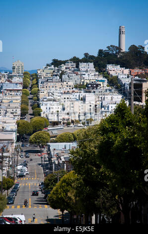 Vue de la Coit Tower, également connu sous le nom de Lillian Coit Memorial Tower, Telegraph Hill de San Francisco, Californie Banque D'Images