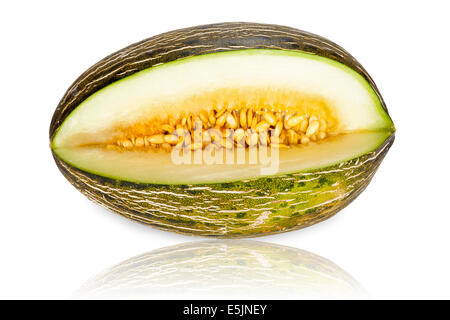 Un ensemble de la Piel de Sapo - Santa Claus en tranches de melon, isolé et mis en miroir sur fond blanc Banque D'Images