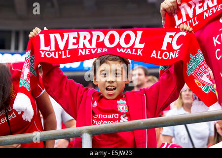 Charlotte, USA. 07 août, 2014. La Coupe des champions internationaux de la Guinness. L'AC Milan contre Liverpool. Un jeune fan de Liverpool : Action Crédit Plus Sport/Alamy Live News Banque D'Images