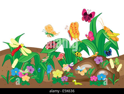 Famille d'insectes sur le terrain et d'arbres. Cartoon vector et insectes Banque D'Images