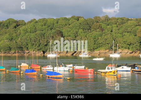 La rivière Fowey Fowey de quai à l'est à l'rives boisées de l'Polruan de l'estuaire, Cornwall, England, UK Banque D'Images