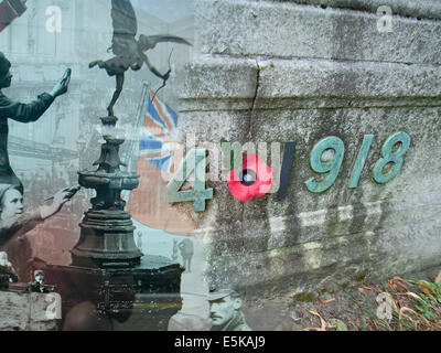 London Putney,UK. 3e août. Un composite d'un monument aux soldats et d'affiches de guerre de la Grande Guerre. Lundi 4 août marque le 100 anniversaire de la déclaration de guerre par la Grande-Bretagne à l'Allemagne en 1914 Credit : amer ghazzal/Alamy Live News Banque D'Images