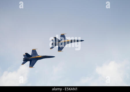 Seattle, Washington, USA. 07 août, 2014. Blue Angels de la Marine américaine F/A-18 Hornet pratique, Seafair, Seattle, Washington, 2 août 2014 Crédit : Marilyn Dunstan/Alamy Live News Banque D'Images