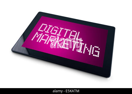 Marketing numérique sur l'écran de l'ordinateur tablette arrière-plan overwhite. Banque D'Images