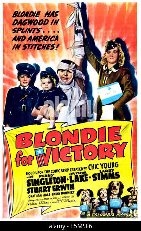 BLONDIE POUR LA VICTOIRE, de nous poster, de gauche à droite : Danny Mummert, Larry Simms, Arthur Lake, Penny Singleton, Daisy (en bas, 4e à partir de Banque D'Images