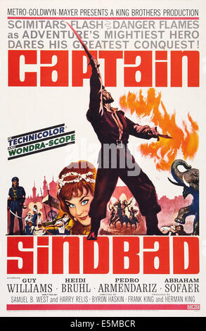 Le capitaine Sinbad, de nous poster, Heidi Bruhl (tête), Guy Williams (1963), bras soulevé Banque D'Images