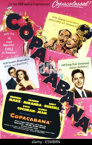 COPACABANA, dans le sens horaire à partir de la partie supérieure gauche, Groucho Marx, Carmen Miranda, Andy Russell, Gloria Jean, Steve Cochran, 1947 Banque D'Images