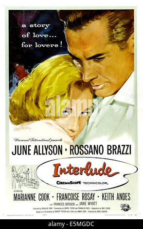 INTERLUDE, l'affiche l'américain, de gauche : June Allyson, Rossano Brazzi, 1957 Banque D'Images