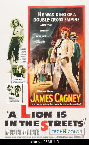 Un LION DANS LES RUES, à gauche en partant du haut : Anne Francis, Larry Keating, John MCINTYRE, encart : James Cagney sur l'affiche, 1953 Banque D'Images