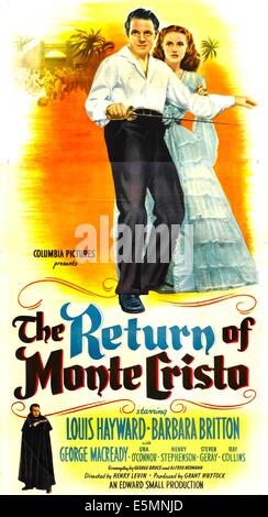 Le retour de Monte Cristo, de nous poster, en haut de gauche à droite : Louis Hayward, Barbara Britton, George Macready (en bas à gauche), 1946 Banque D'Images