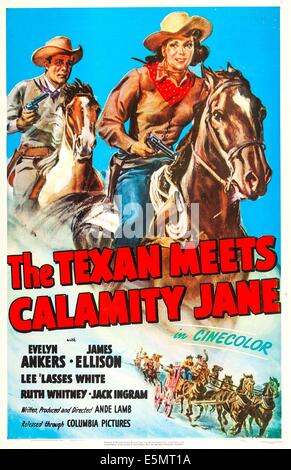 La rencontre TEXAN Calamity Jane, US poster art, de gauche James Ellison, Evelyn Ankers, 1950. Banque D'Images