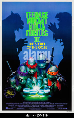 TEENAGE Mutant Ninja Turtles II : THE SECRET OF THE OOZE, l-r : Donatello, Raphael, Leonardo, Michaelangelo sur l'affiche, 1991, Banque D'Images