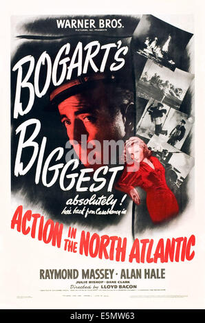 L'ACTION DANS L'ATLANTIQUE NORD, à partir de la gauche : Humphrey Bogart, Julie Bishop sur l'affiche, 1943. Banque D'Images