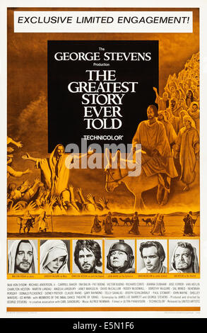 La PLUS GRANDE HISTOIRE jamais contée, US poster, en bas de gauche à droite : Max von Sydow, Dorothy McGuire, Charlton Heston, John Wayne, David Banque D'Images