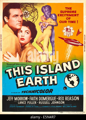 Cette île, terre de gauche : Rex pourquoi, Faith Domergue, Jeff Morrow sur l'affiche, 1955. Banque D'Images