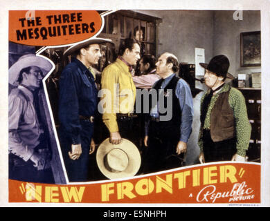 FRONTIER HORIZON, (aka nouvelle frontière), Ray Corrigan, John Wayne, Hal :, Raymond Hatton, lobby card poster art, 1939. Banque D'Images