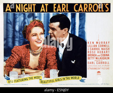 Une nuit à l'EARL CARROLL'S, US lobbycard, de gauche, Rose Hobart, Ken Murray, 1940 Banque D'Images