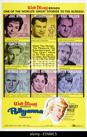 POLLYANNA, US poster art, (rangée du haut de gauche à droite) : Jane Wyman, Richard Egan, Karl Malden, (deuxième rangée, de gauche à droite) : Nancy Olson, Adolphe Menjou, Banque D'Images