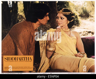 Nous SIDDHARTHA, lobbycard, de gauche : Shashi Kapoor, Simi Garewal, 1972 Banque D'Images