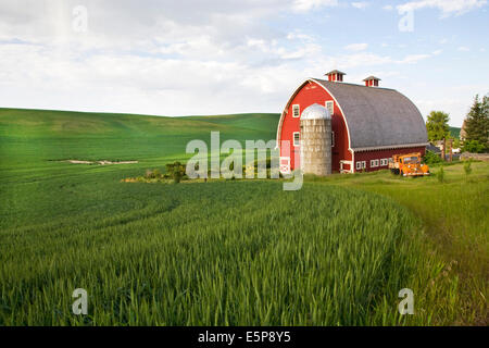 Une ferme dans la région de Empire Palouse à distance, une région d'agriculture et la culture du blé de collines et de larges skies dans l'Est de Washington. Banque D'Images