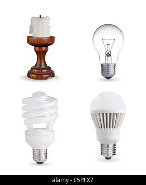Lampe tungstène, fluorescent, halogène et LED Banque D'Images