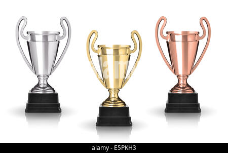 ,Or Argent et Bronze trophées coupe isolated on white Banque D'Images