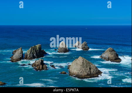 Vue depuis le Nugget Point Lighthouse dans les eaux turquoise avec d'énormes rochers, les Catlins, île du Sud, Nouvelle-Zélande, Pacifique Banque D'Images