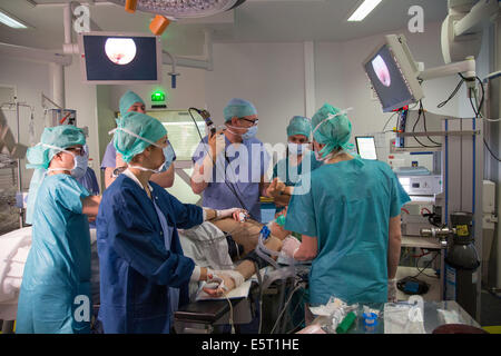 Le patient sous endoscopie du sommeil afin de déterminer les causes du ronflement, hôpital Foch, Suresnes, France. Banque D'Images