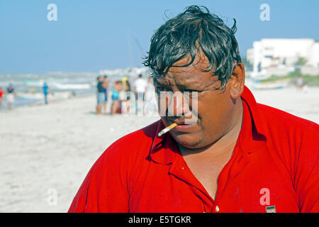 Pêcheur Portrait Progreso Plage Yucatan Mexique Banque D'Images