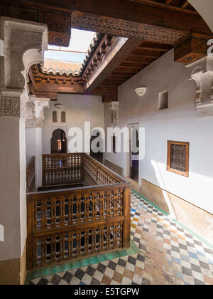 L'intérieur, Medersa Ben Youssef, centre historique, Marrakech, Marrakech-Tensift-Al Haouz, Maroc Banque D'Images