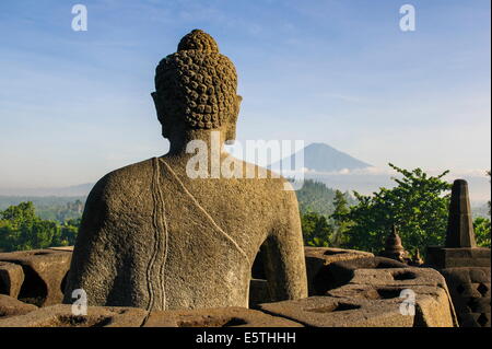 Bouddha assis dans le complexe du temple de Borobodur, UNESCO World Heritage Site, Java, Indonésie, Asie du Sud, Asie Banque D'Images