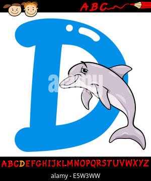 Cartoon Illustration de la lettre D de l'alphabet avec les animaux pour les enfants l'éducation des dauphins Banque D'Images