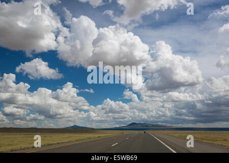 Le magnifique paysage du désert aride et diversifié du Nouveau Mexique avec montagnes, collines, plaines et seul les routes. Banque D'Images