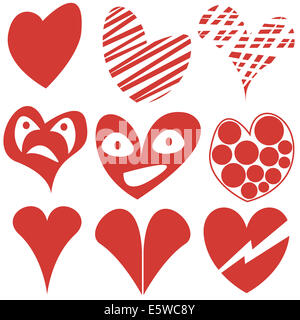 Différentes formes de coeurs, Valentine, symboles. Banque D'Images