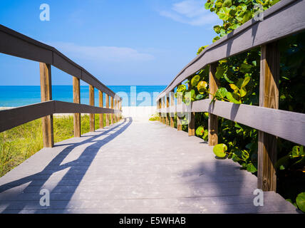 Plage de Floride, USA - promenade en bois à Sunset Beach sur l'océan, l'île au trésor, en Floride, le golfe du Mexique à l'été Banque D'Images