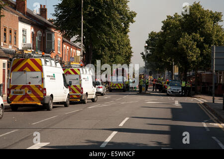 Melton Road, Leicester, UK. 7e août, 2014. Bouclés rues autour de la zone d'incendie à la suite de l'incendie. Credit : Andy Stafford/Alamy Live News Banque D'Images