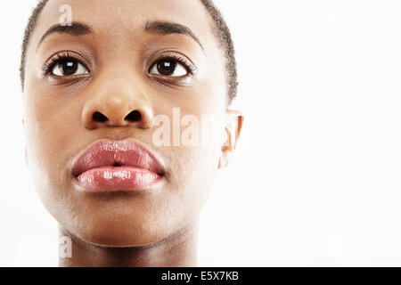 Close up portrait of young woman triste Banque D'Images