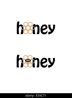 Ensemble de logo avec le miel et l'abeille lettre Banque D'Images