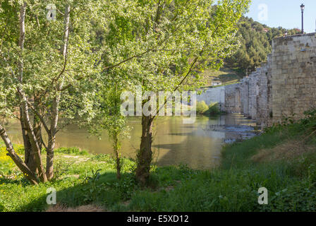 Vieux pont de pierre et l'eau avec des arcs de bloc Banque D'Images