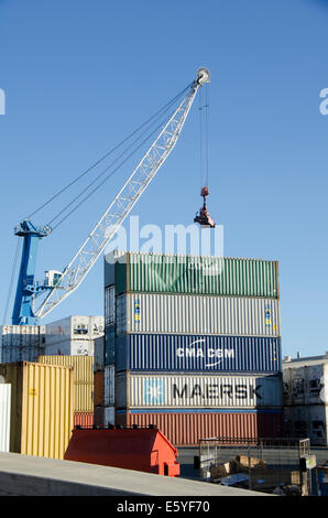 Les conteneurs et les grues, port de Nelson, île du Sud, Nouvelle-Zélande Banque D'Images