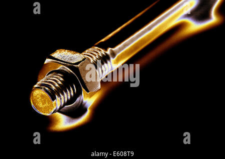 Vis et écrou isolé sur fond blanc Banque D'Images