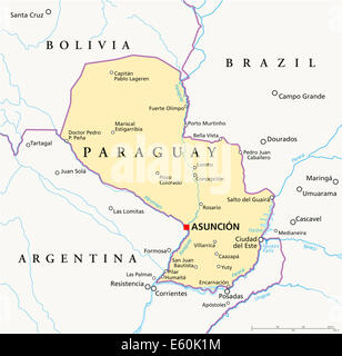 Carte politique du Paraguay Banque D'Images