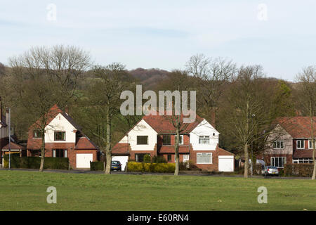 Grandes maisons de banlieue semi-détaché sur Moss Lane, Bolton. Ce sont des maisons datant de l'entre-deux guerres du xxe siècle. Banque D'Images