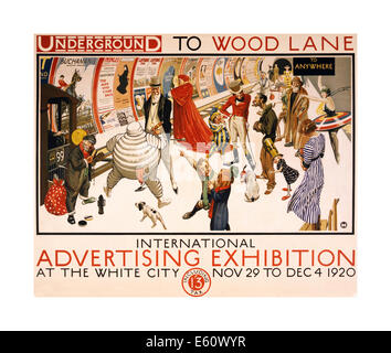 Vintage poster 1920 souterrain promotion publicité internationale Exposition à White City/Wood Lane Station Banque D'Images