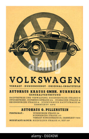 AFFICHE VOLKSWAGEN VW des années 1930 affiche de vente des concessionnaires pour le service après-vente Ventes et pièces détachées Volkswagen Beetle car Allemagne Banque D'Images