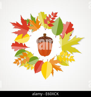 Acorn avec feuilles Automne Vector Illustration Banque D'Images