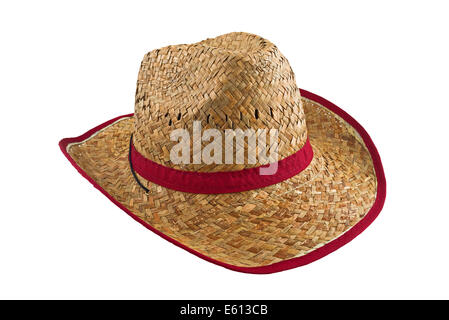 Chapeau de paille cowboy américain traditionnel isolé sur fond blanc. Accessoire d'agriculteurs. Banque D'Images